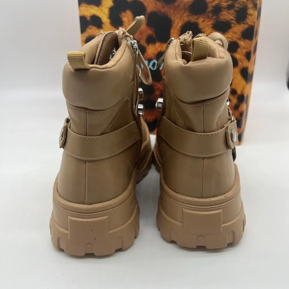 Lemonade Women Combat Boot Size 8M Rhinestone Strap Lace Up Textured Sole